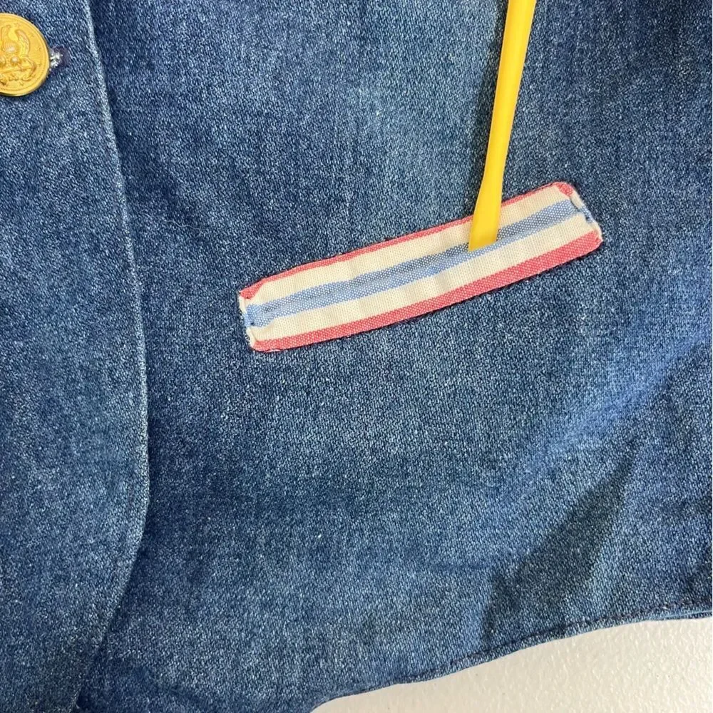 Vintage Handmade Blue Denim Western Two Button Vest Stripe Contrast Women Medium
